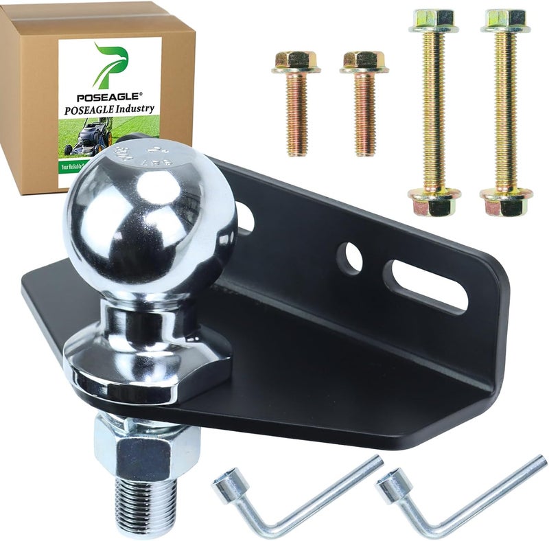 POSEAGLE Universal Heavy Duty Zero Turn Mower Trailer Hitch with Chrome Trailer Hitch Ball, 3,500 lbs, 2 Inch Diameter, 3/4 x 2-Inch Shank and L Socket Wrench - Image 1